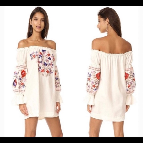 Free People off Shoulder Embroidered Dress - S - Picture 2 of 8
